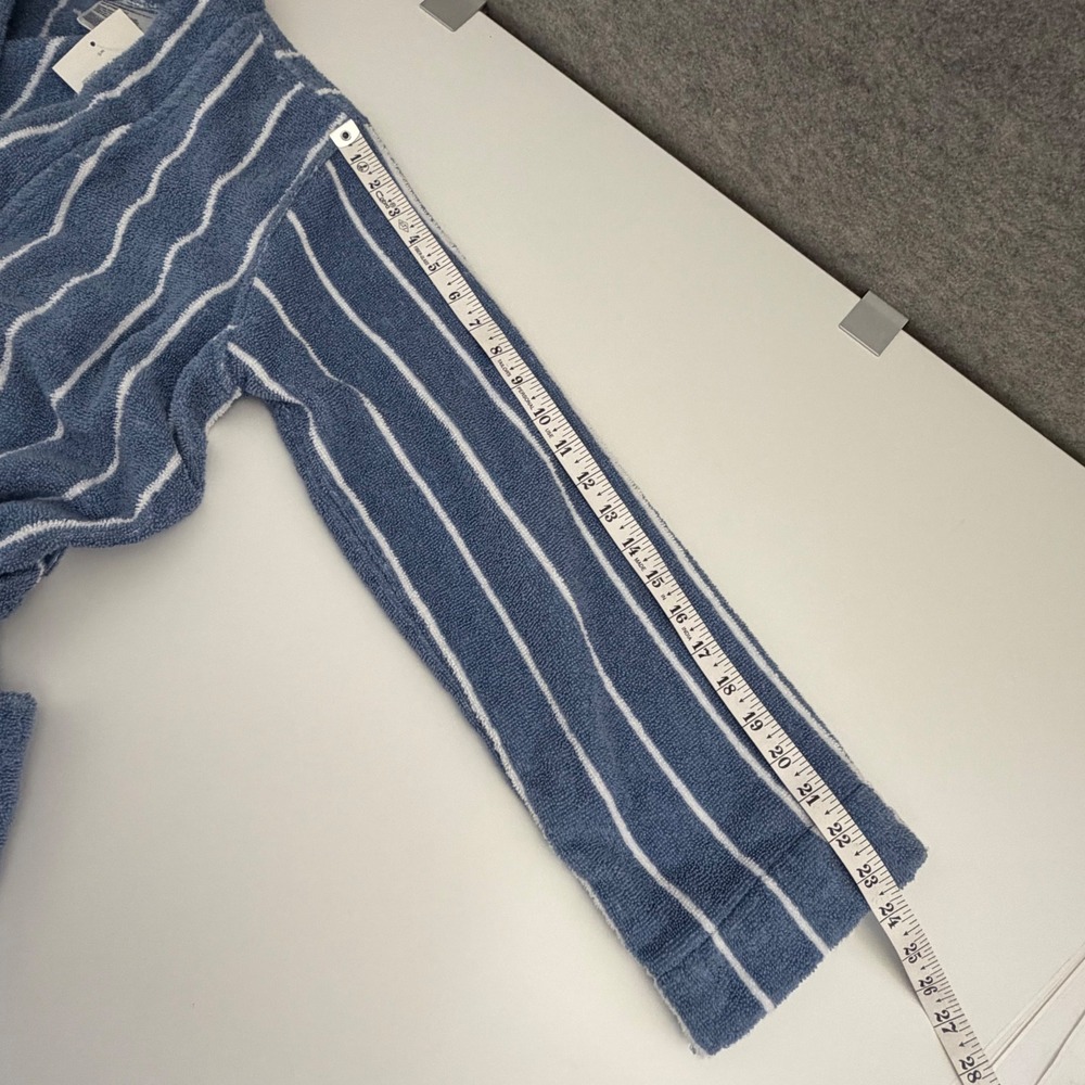 Arch Studio Blue White Striped Cotton Terry Cloth Bathrobe Unisex S/M NEW - Picture 9 of 10